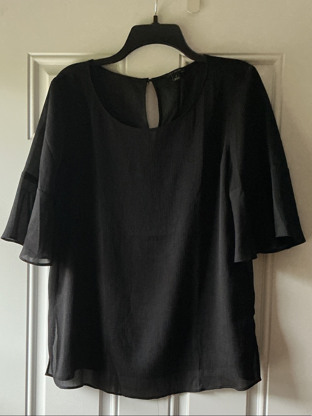 Ann Taylor Black Keyhole Flutter-Sleeve Blouse